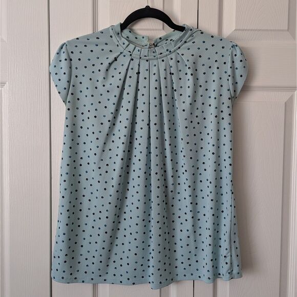 Elle Polka Dot Blouse | Women’s Medium | Blue with Navy Dots | Cap Sleeve | Top - Picture 1 of 4
